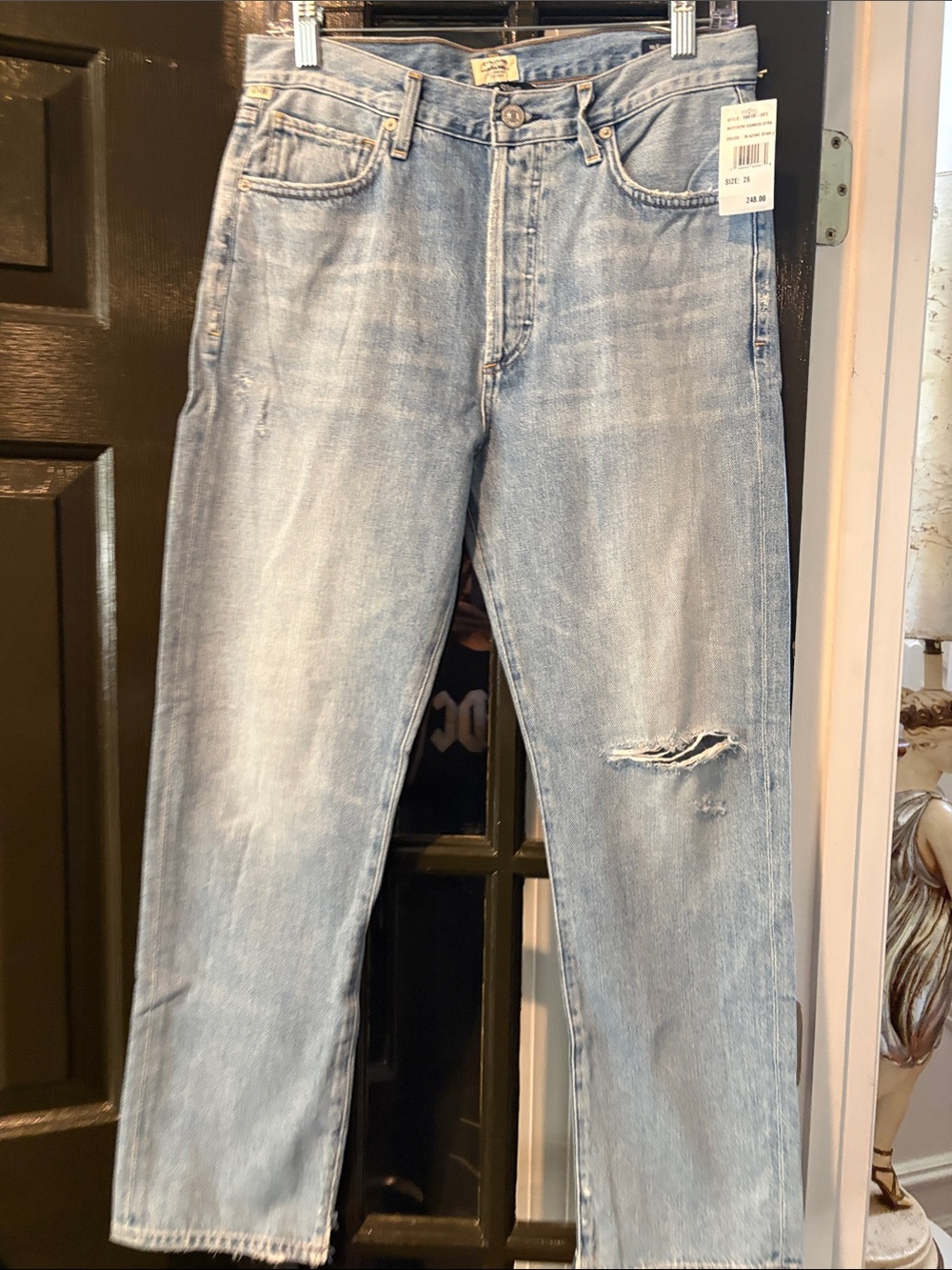 Citizens Of Humanity Light Blue Straight Leg Jeans with Distressed Knee - Picture 2 of 14